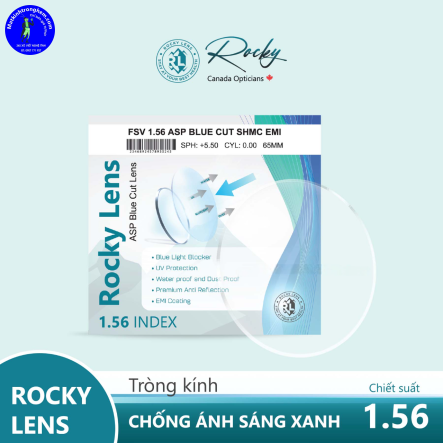 TRÒNG KÍNH ROCKY 1.56ASP BLUE CUT SHMC CHÍNH HÃNG