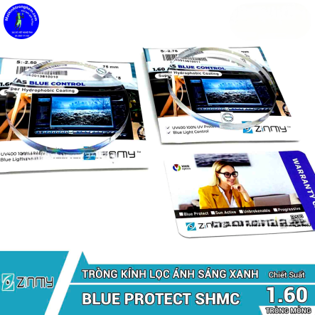 TRÒNG KÍNH LỌC ÁNH SÁNG XANH ZINMY 1.60AS BLUE PROTECT SHMC CHÍNH HÃNG