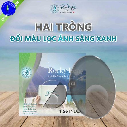 KÍNH HAI TRÒNG ĐỔI MÀU GREY ROCKY 1.56 BLUE CUT SHMC CHÍNH HÃNG