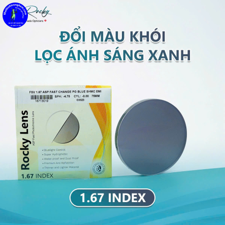 TRÒNG KÍNH ĐỔI MÀU LỌC ÁNH SÁNG XANH CHIẾT SUẤT 1.67 ROCKY CANADA, ĐỔI MÀU KHÓI