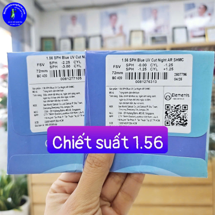 TRÒNG KÍNH CẮT ÁNH SÁNG XANH ELEMENTS SINGAPORE- Elements Blue UV Cut Night ar- chiết suất 1.56