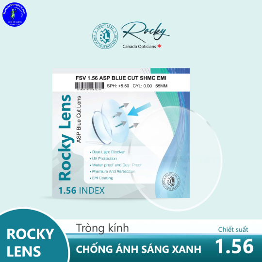 TRÒNG KÍNH ROCKY 1.56ASP BLUE CUT SHMC CHÍNH HÃNG
