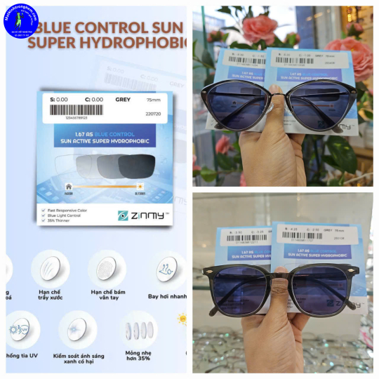 TRÒNG KÍNH ĐỔI MÀU LỌC ÁNH SÁNG XANH ZINMY BLUE CONTROL CHIẾT SUẤT 1.67- ĐỔI MÀU KHÓI