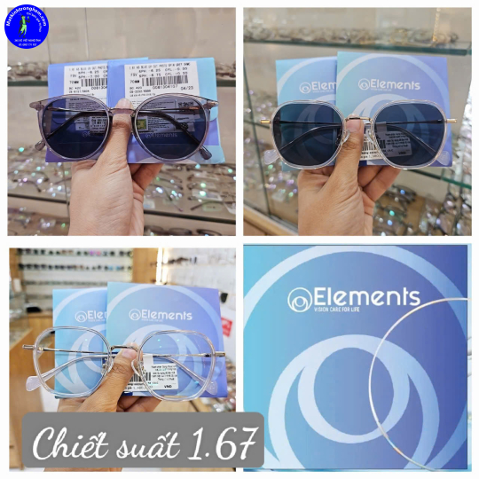 TRÒNG KÍNH ĐỔI MÀU CẮT ÁNH SÁNG XANH ELEMENTS BLUE UV CUT PHOTO GREY- CHIẾT SUẤT 1.67- ĐỔI MÀU KHÓI