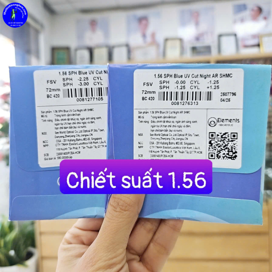 TRÒNG KÍNH CẮT ÁNH SÁNG XANH ELEMENTS SINGAPORE- Elements Blue UV Cut Night ar- chiết suất 1.56